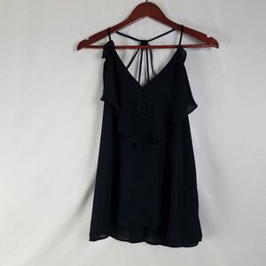 Charisma Shirt Womens Medium Black Top Sheer‎ Sleeveless V Neck Strappy Back